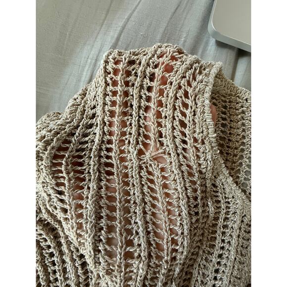 Sigrid Olsen XS Oatmeal Open-Stitch Crochet Cardigan Sweater MOP Buttons - Picture 6 of 6